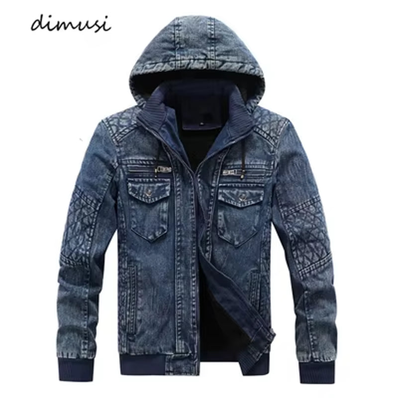 Winter Men’S Denim Jacket Trendy Fashion Man Denim Jean Hoodies Casual Male Fleece Warm Windbreaker Cowboy Coats Mens Clothing