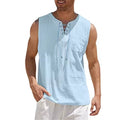Cotton Linen Shirts Men'S Casual Sleeveless Vest Lace up Shirts Retro V Neck Tank Tops Loose Shirt Male Solid Color Clothes