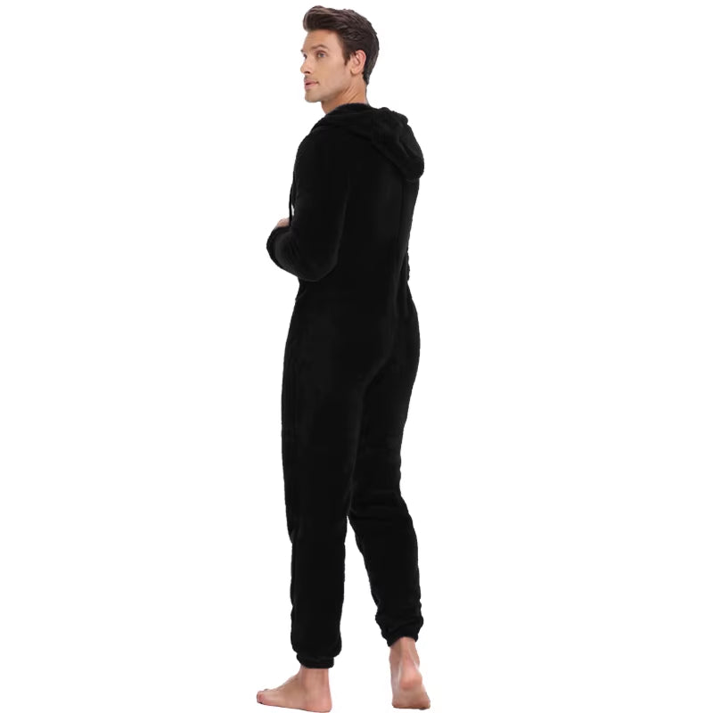 Men Winter Warm Teddy Fleece Stitch Onesie Fluffy Sleepwear One Piece Sleep Lounge Pajama Jumpsuits Hooded Onesies for Adult Men