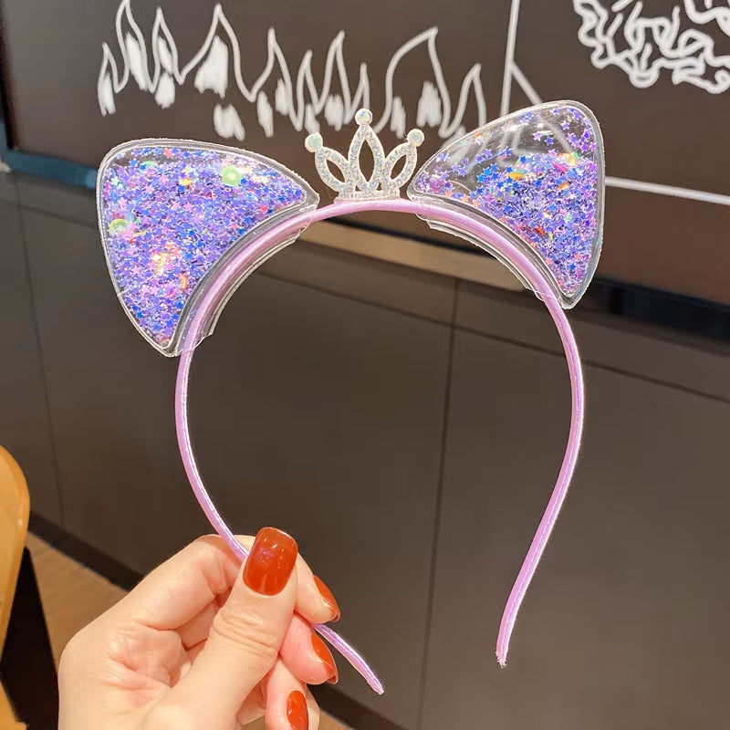 Glitter Cat Ear Hairband Girl Children Quicksand Crown Headband Cat Ears Party Hair Hoop Kids Hair Accessories Jewelry Headwear