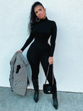Long Sleeve Solid Turtleneck Skinny Bodycon Jumpsuit Autumn Winter Women Fashion Streetwear Casual Romper