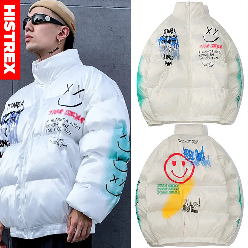 2023  Print Psychology Hurt Bear Men Parkas Jacket Coats Winter Warm Thick Fleece Jackets Man Puffer Women Quilted Parka