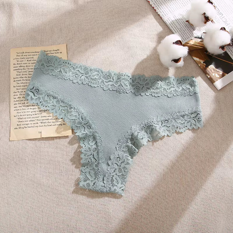 Lace Seamless Cotton Panties Ribbed Brazilian Pants Mid Waist Women'S Panties Breathable Girls Underwear plus Size Lingerie S-XL