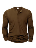 Henley Neck T-Shirt Men Basic Breathable Men'S Long Sleeve Tops Tee Shirts Spring Autumn Casual Solid Color Button T Shirts