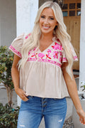 Jaliyah Floral Embroidered Notched V Neck Blouse-0