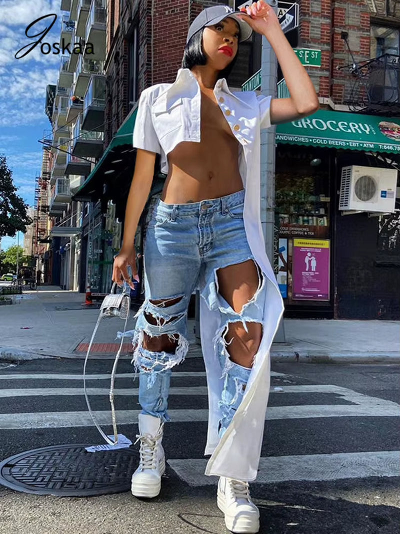 Y2K Shirt Tees White Blouses Asymmetric Women Streetwear Top Lapel Button up Short Sleeve Autumn Young Girl Cardigans