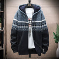 Men'S Fleece Warm Cardigan Plaid Sweater Hooded Winter Clothes Korean Knit Coat Full Zip Cardigans Jacket Fashion Jumper