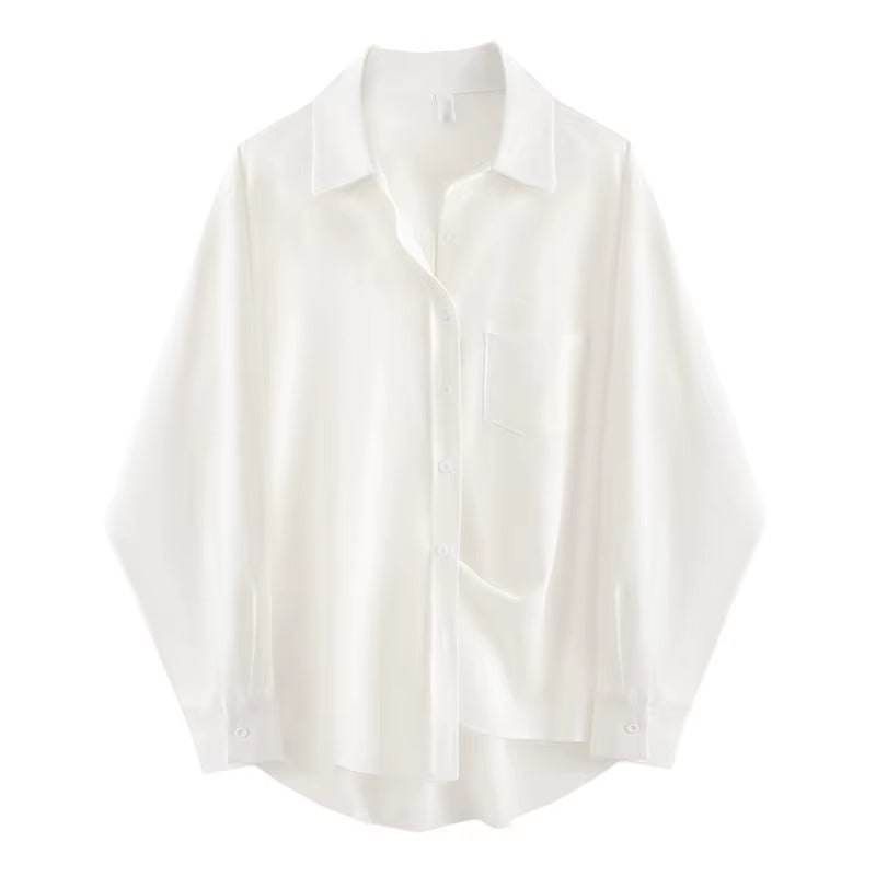 Autumn 2025 Oversize Women'S White Shirt Long Sleeve Button up Minimalist Chic Loose Tunic Blouse Basic Clothing