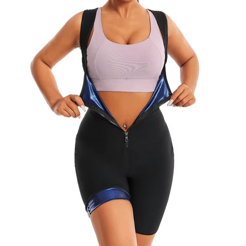 Women Hot Thermo Sauna Bodysuits One Piece Jumpsuits Shapewear Gym Fitness Sweating Bodysuit Body Shaper Thigh Trimmer Shorts