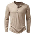 Autumn New Men'S Cotton Button Long Sleeve Henley Neck T-Shirt Casual Solid Color Breathable Versatile Fashion Slim T-Shirts