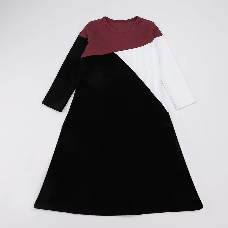 Girls Nightgow Long Sleeves Kids Clothes Velour Ribbed Winter Casual Girl Dresses Children Clothing Kids Winter Dress round Neck