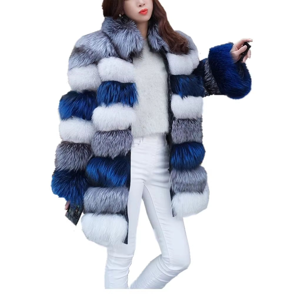 Women'S Winter Parka Coat Luxury Long Sleeve Stand Fur Collar Faux Fur Coat Overcoat Faux Fox Fur Jacket Outwear