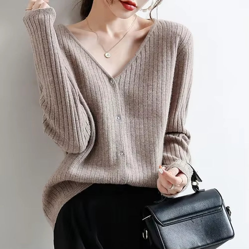 Women Cardigans 2026 Solid V-Neck Knitted Autumn Winter Long Sleeve Sweater Korean Fashion Loose Fit Woman Cardigan