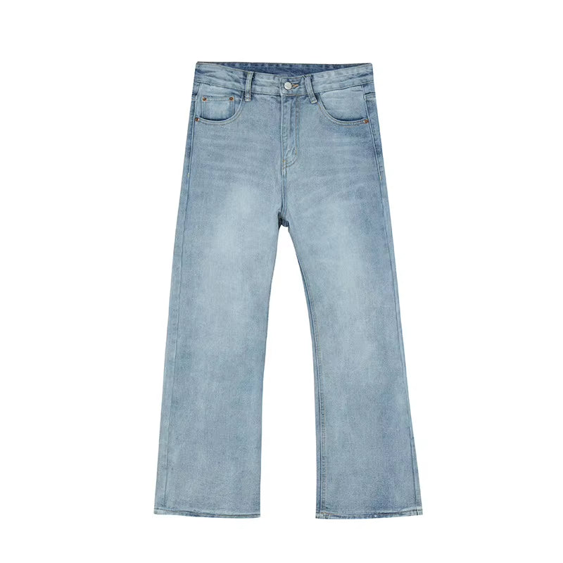 Male Japan Korea Style Vintage Denim Trousers Pant Men High Street Hip Hop Casual Hole Small Flare Jeans Pant
