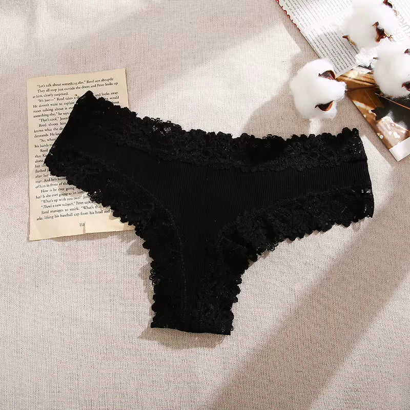 Lace Seamless Brazilian Panties Ribbed Cotton Low Waist Women'S Panties Breathable Girls Underwear plus Size Lingerie S-XL