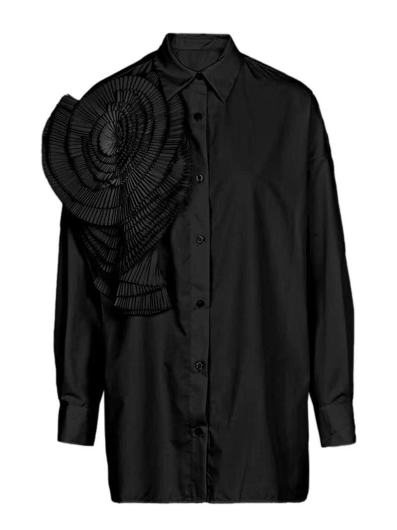 Solid Spliced Floral Shirts for Women Lapel Long Sleeve Patchwork Button Lace up Casual Temperament Shirt Female