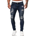 Fashion Street Style Ripped Skinny Jeans Men Vintage Wash Solid Denim Trouser Mens Casual Slim Fit Pencil Denim Pants Hot Sale