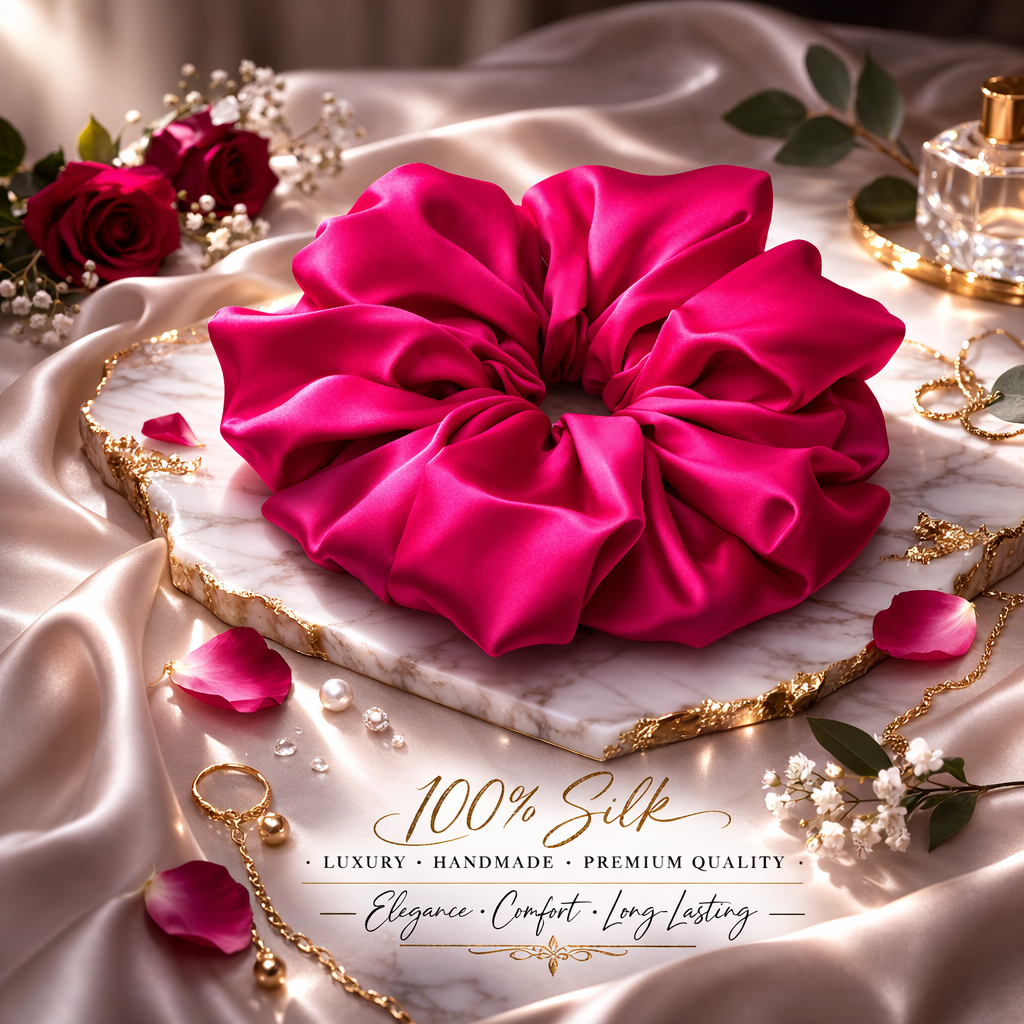 Boss Vasana – Oversized XXL 22MM 100% Pure Mulberry Silk Scrunchie | Dark Pink