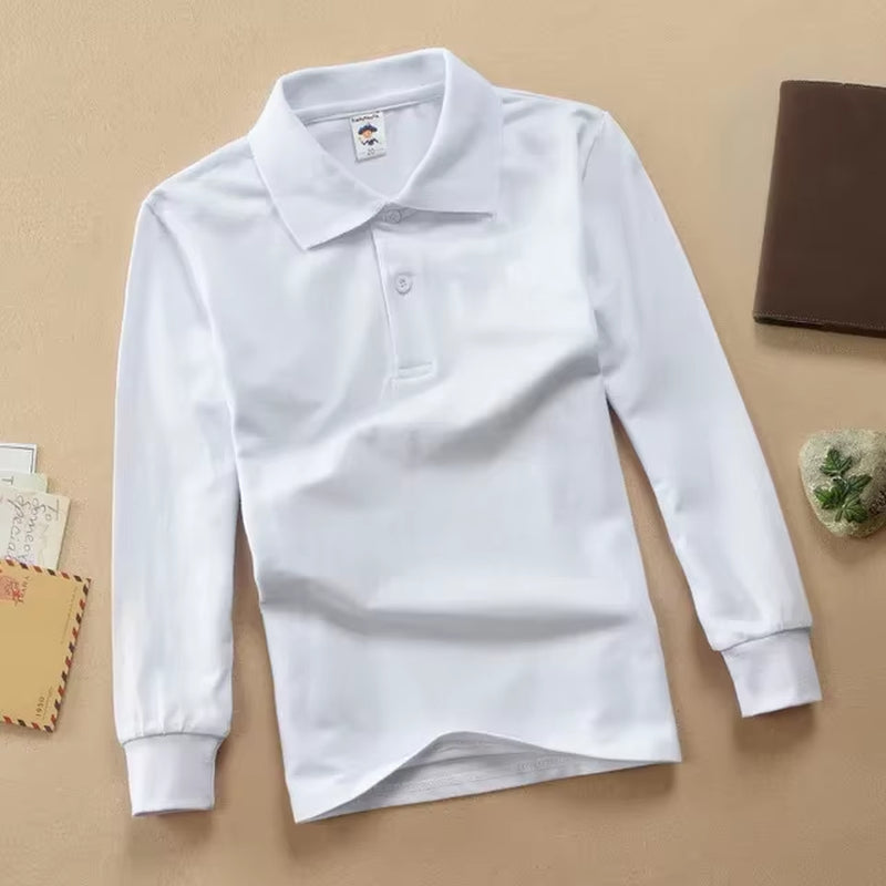 Little Kids Clothes Polo Shirts Outfits Cartoon Embroidery Autumn Boys Shirts Long Sleeve Polo Shirt Teenagers School Tops