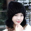 Real Mink Fur Knit Hat Winter Warm Women Fox Fur Ball Cap Fashion Fox Fur Beanie Warm Fur Hat