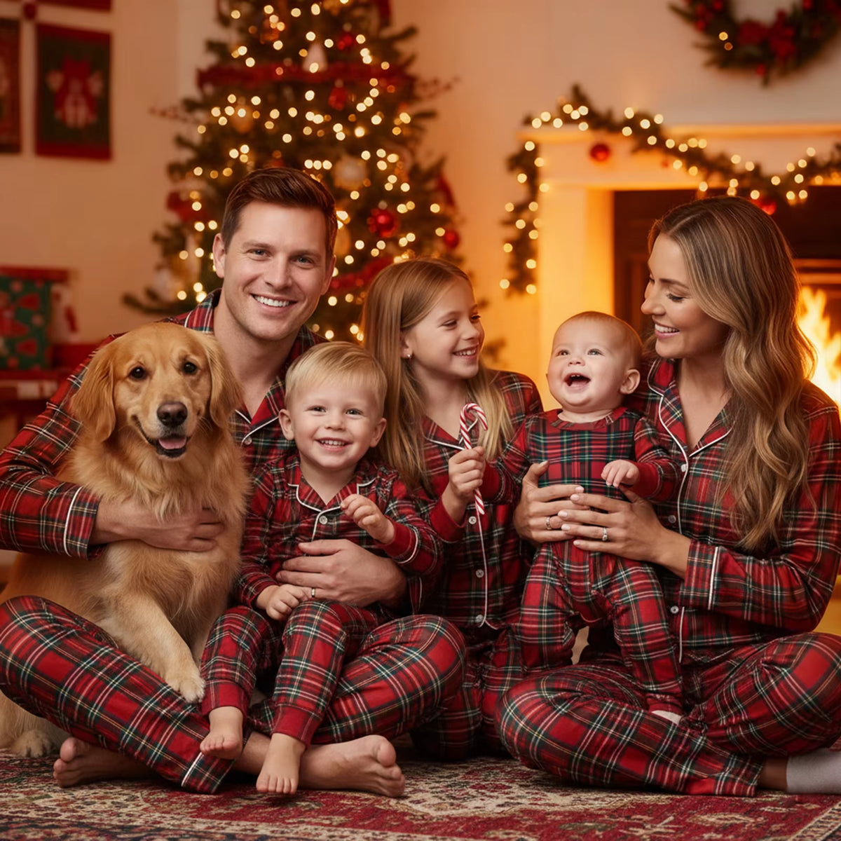 Family Christmas Pajamas Matching Sets Adult and Kids Xmas Red Plaid Button Shirts Tops+Pants Baby Romper Loungewear Pyjamas