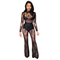 Sexy O-Neck Knitted Women Bodysuit Black Lace See-Through Tight Slim Party Nightclub Bodysuits Women Jumpsuit