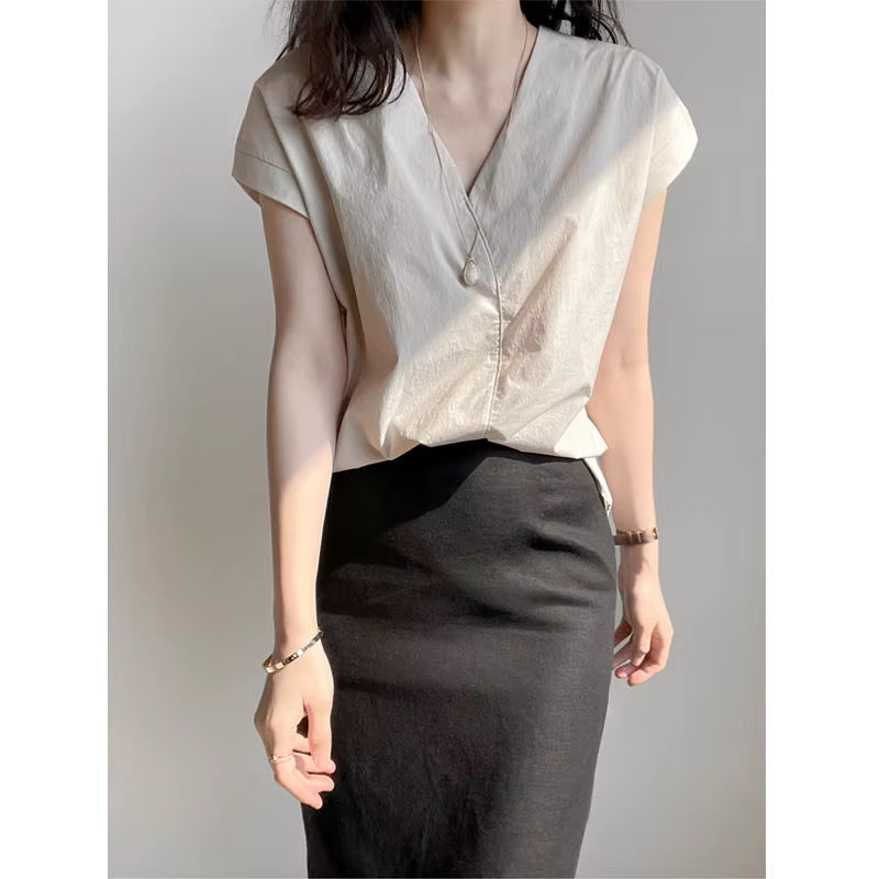 Shirts & Blouses for Women Half Sleeve Summer Loose Button up Woman Top V Neck Simple Cheap Stylish Offer Aesthetic Hot Xl S Xxl