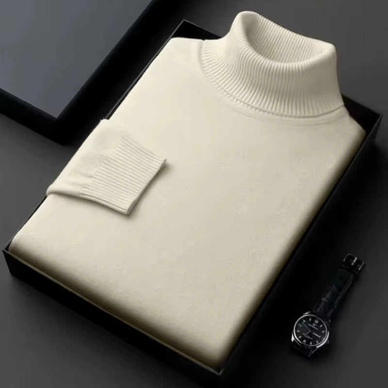 New Mens Long Sleeve Knitted Sweaters Solid Color Turtleneck Coats Slim Fit Pullover Men Clothing Lightweight Streetwear