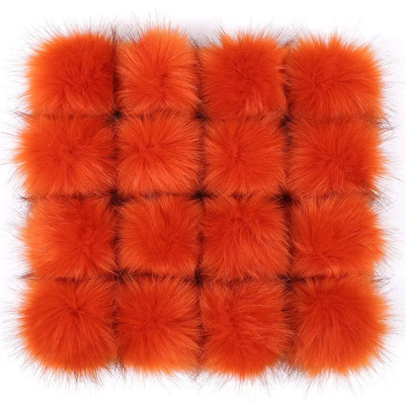 6Pcs 8Cm DIY Hairball Hat Fur Pompom Fake Fox Fur Pom Pom Balls with Rubber Band Buttons Handmade Knit Clothing Hat Accessories