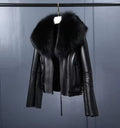 Women'S Short Lamb Fur Coat Fox Fur Collar Sheep Shearing Fur Parka Real Fur Coat Winter Warm Jacket