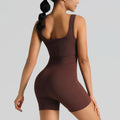 Seamless Ribbed Yoga Bodysuit with Shorts & Straps, One Piece Workout Leotard for Women, High Waisted Gym Unitard for Pilates