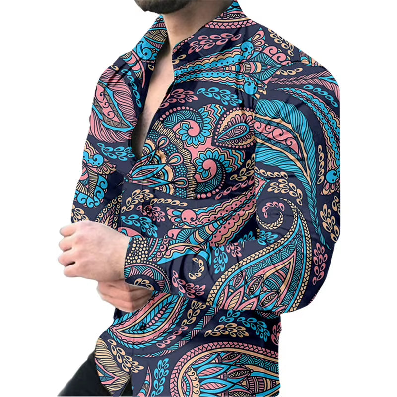 Men'S Shirt 3D Printed Shirt Outdoor Street Long Sleeved Button up Clothing Oversized Fashion Clothing Fashion