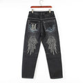 Man Loose Baggy Jeans Hiphop Skateboard Embroidery Denim Slacks Pants Men'S Black Trousers Chinese Size 30-46