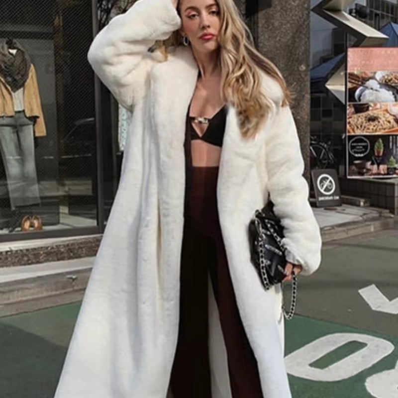 2025 New Female Winter Plush Thick Warm Loose Women Faux Rabbit Fur Coat Loose Lapel Fur Coat