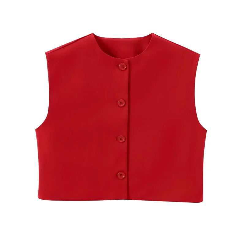 Red Sleeveless Vest Woman Button Black White Cropped Vest Women Summer Casual Short Coats Waistcoat Women'S Fashion Vests