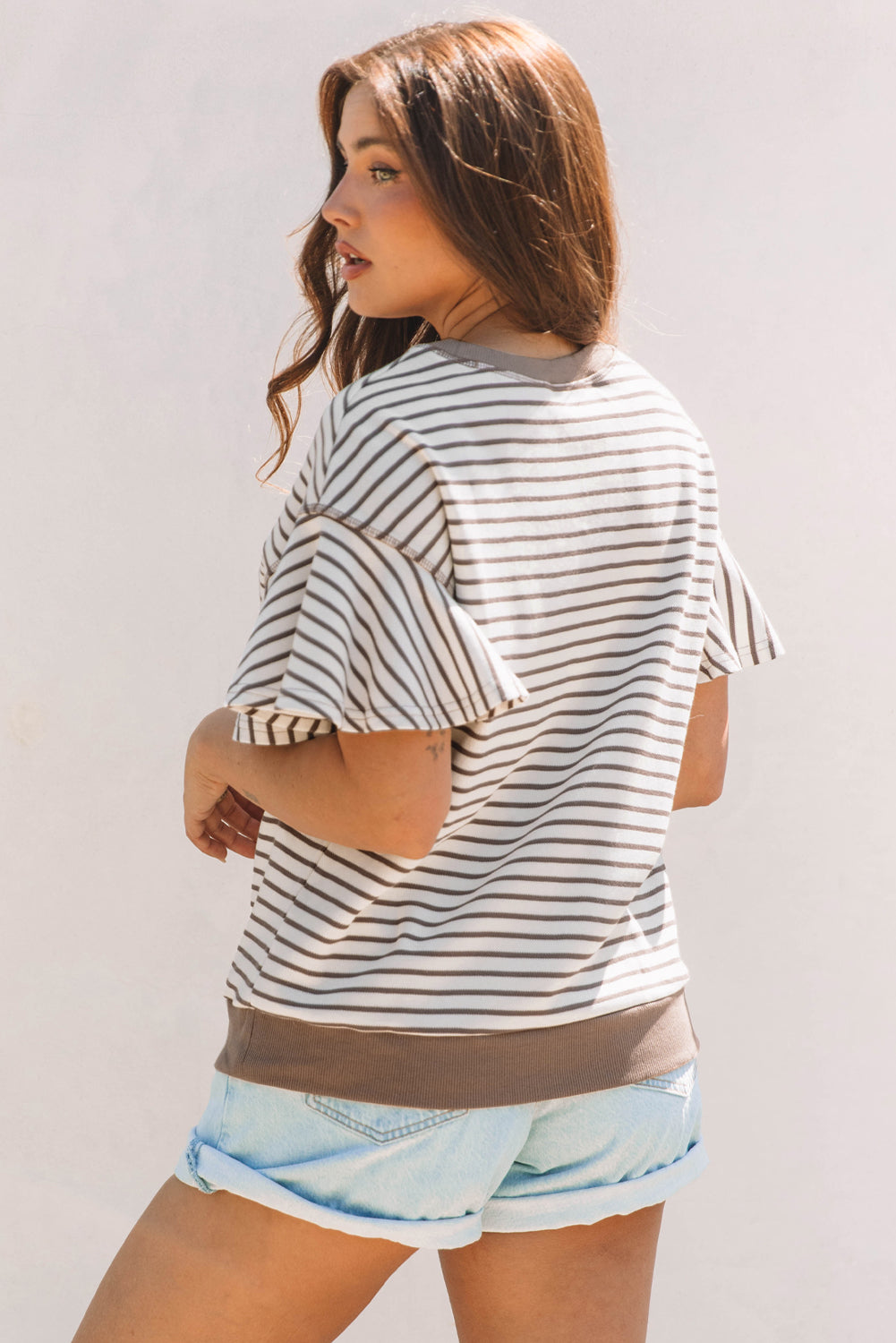 Alexia Striped Ruffle Short Sleeve Top-1