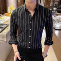 Korean Fashion Men'S Shirts Button down Slim Fit Long Sleeve Striped Shirt