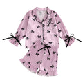 4-12Y Fashion Children Kids Girls Pajama Sets Satin Bow/Cherry Print Tie-Up Flare Long Sleeve Button Shirts+Elastic Waist Shorts