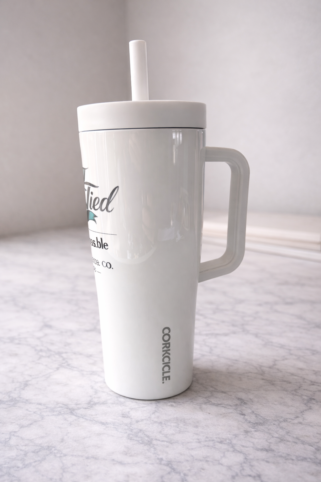 UpTied “Unstoppable” White Corkcicle 22 oz Insulated Travel Tumbler – Stainless Steel Drink Cup with Straw