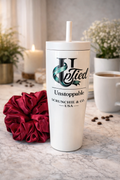 UpTied “Unstoppable” White Corkcicle 22 oz Insulated Travel Tumbler – Stainless Steel Drink Cup with Straw