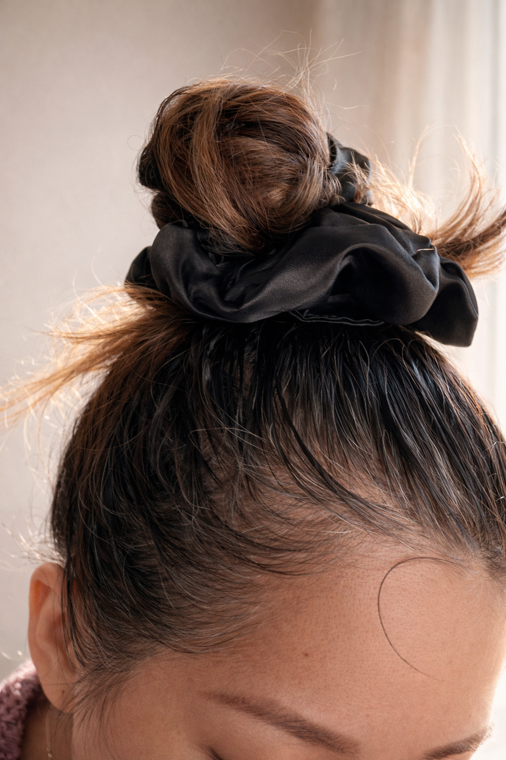 Scorpio Mood – XL Black Satin Scrunchie | Soft Shine, Sleek Hold, Dark Energy