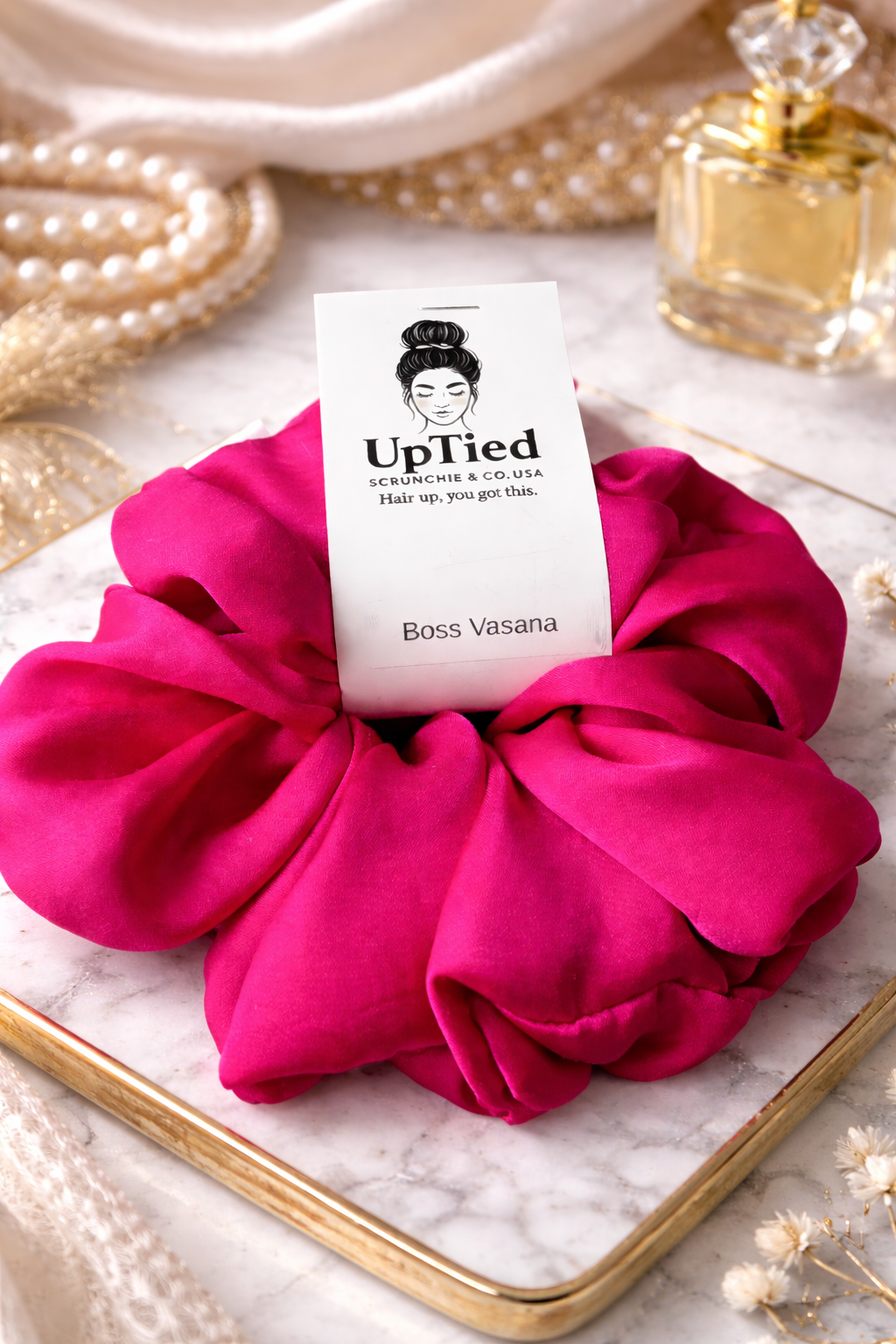 Boss Vasana XXL oversized dark pink 22MM pure mulberry silk scrunchie - UpTied Scrunchie Co