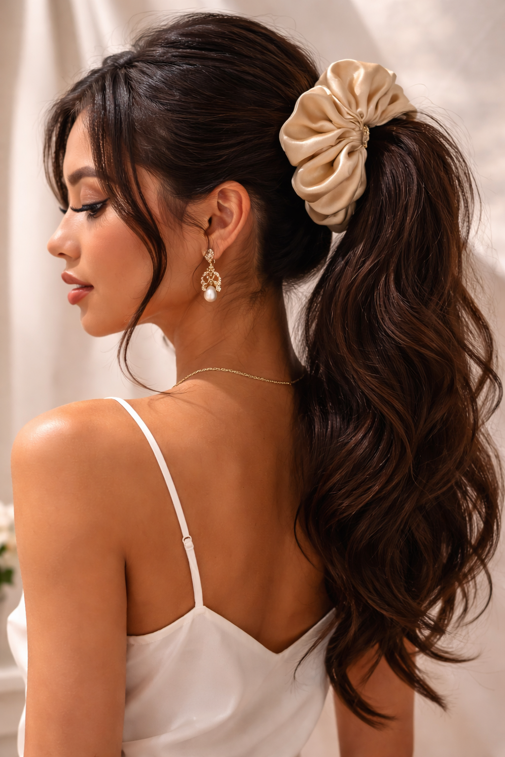 
Jasmine Édition XXL oversized champagne 22MM mulberry silk scrunchie - UpTied Scrunchie Co