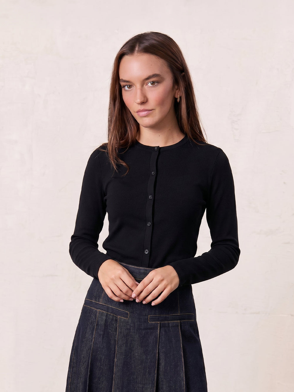 Crop T-Shirt Cardigan-Black-0
