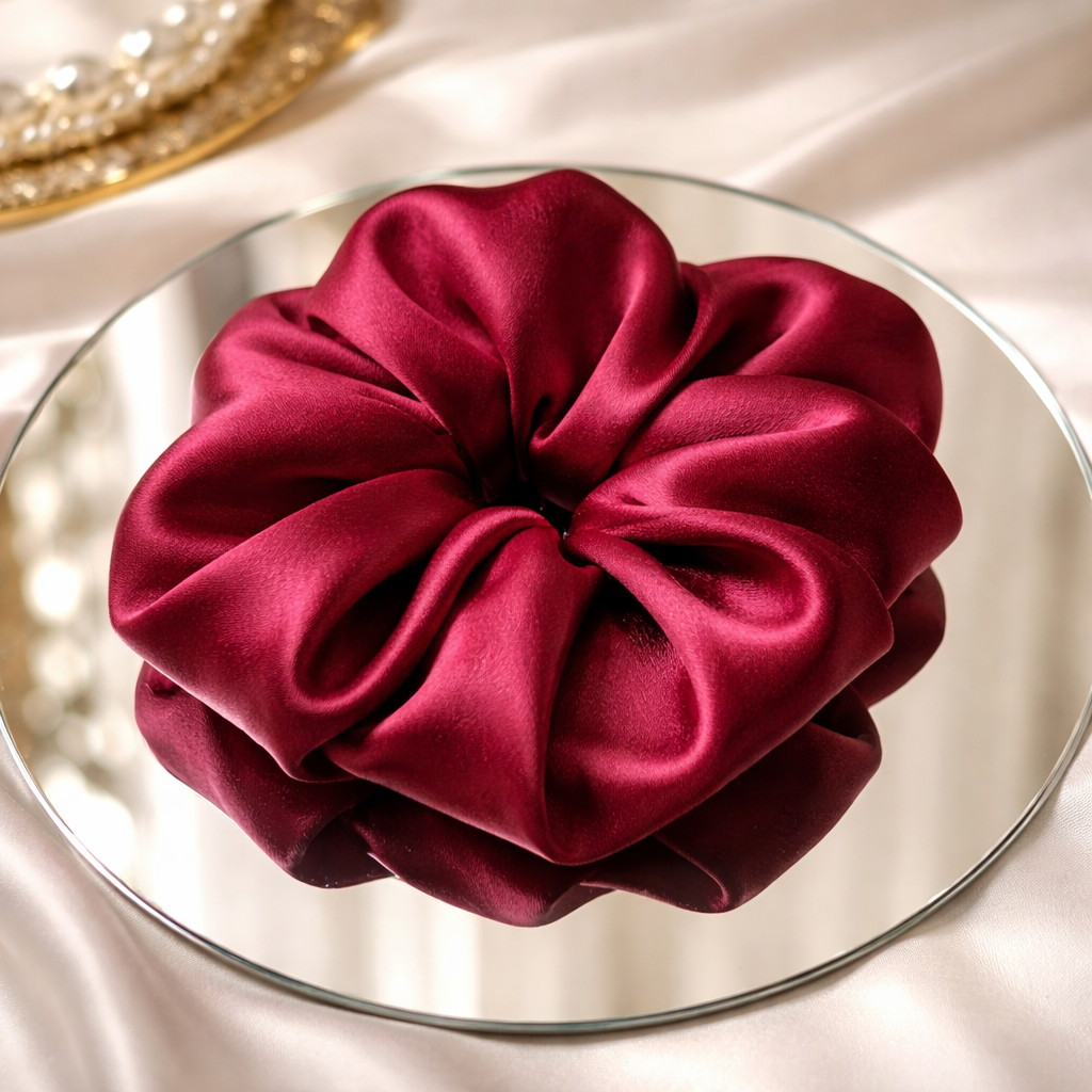 Big Whiner – XXL Burgundy Satin Scrunchie | Oversized, Soft Shine, Gentle Hold