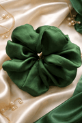Rich Face XXL oversized emerald pure mulberry silk scrunchie - UpTied Scrunchie Co