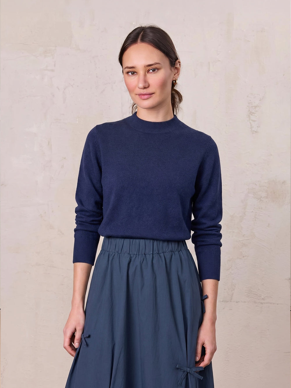 High Cuff Crew Sweater-Navy-0