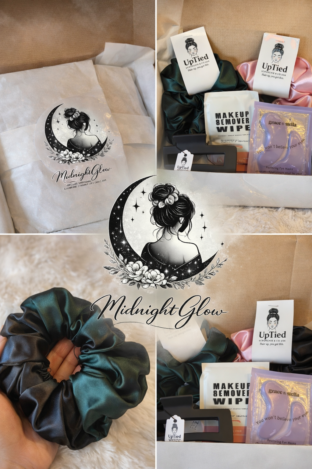 Midnight Glow Self-Care Set - Satin Scrunchies & Sleep Mask Bundle