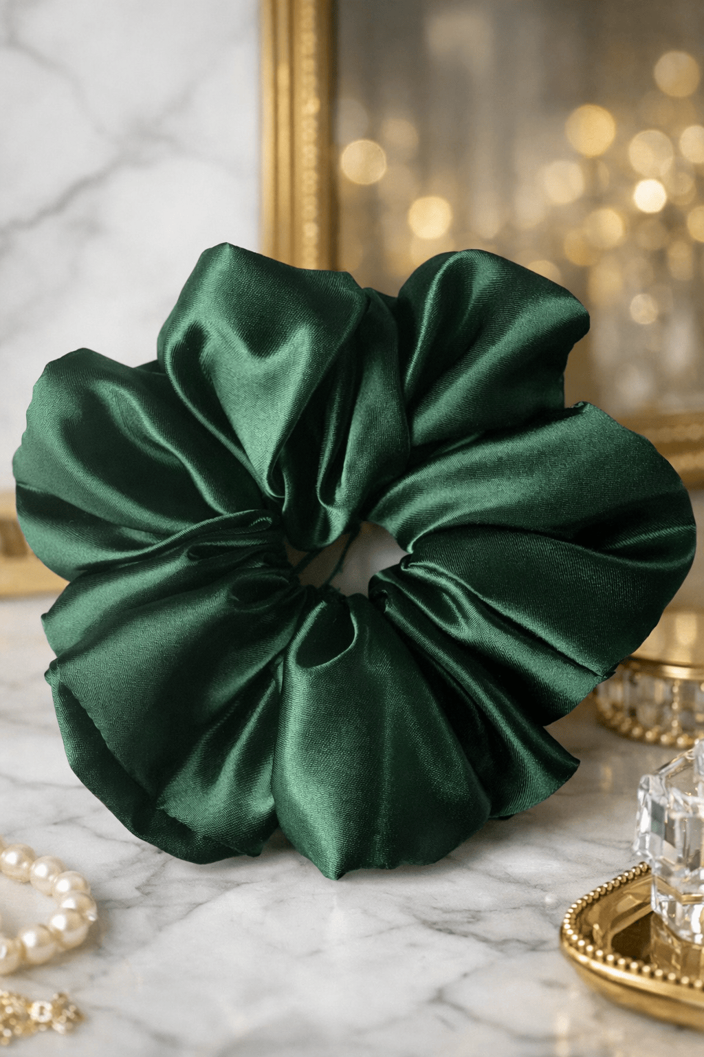 Don't Talk To Me XXL oversized hunter green satin scrunchie - UpTied Scrunchie Co
