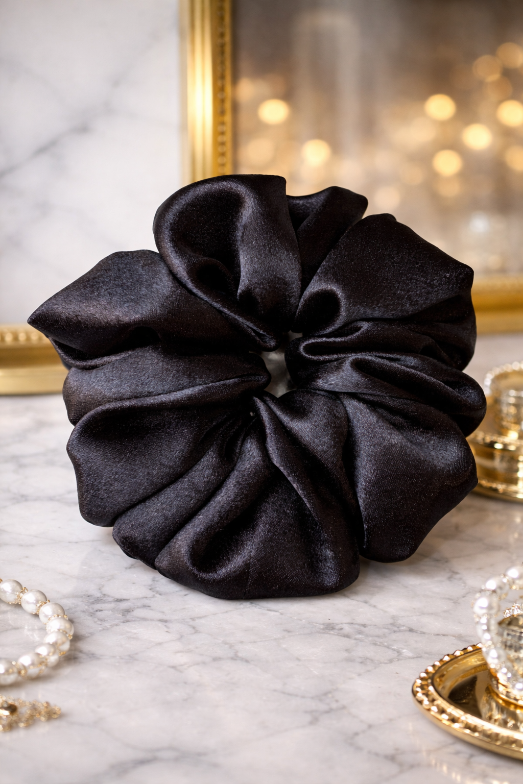 Power Mode - Oversized Black Satin Scrunchie (XXL)